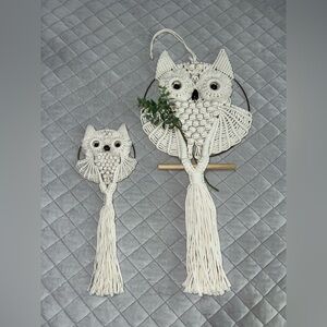 White Macrame Owl Wall Hangings